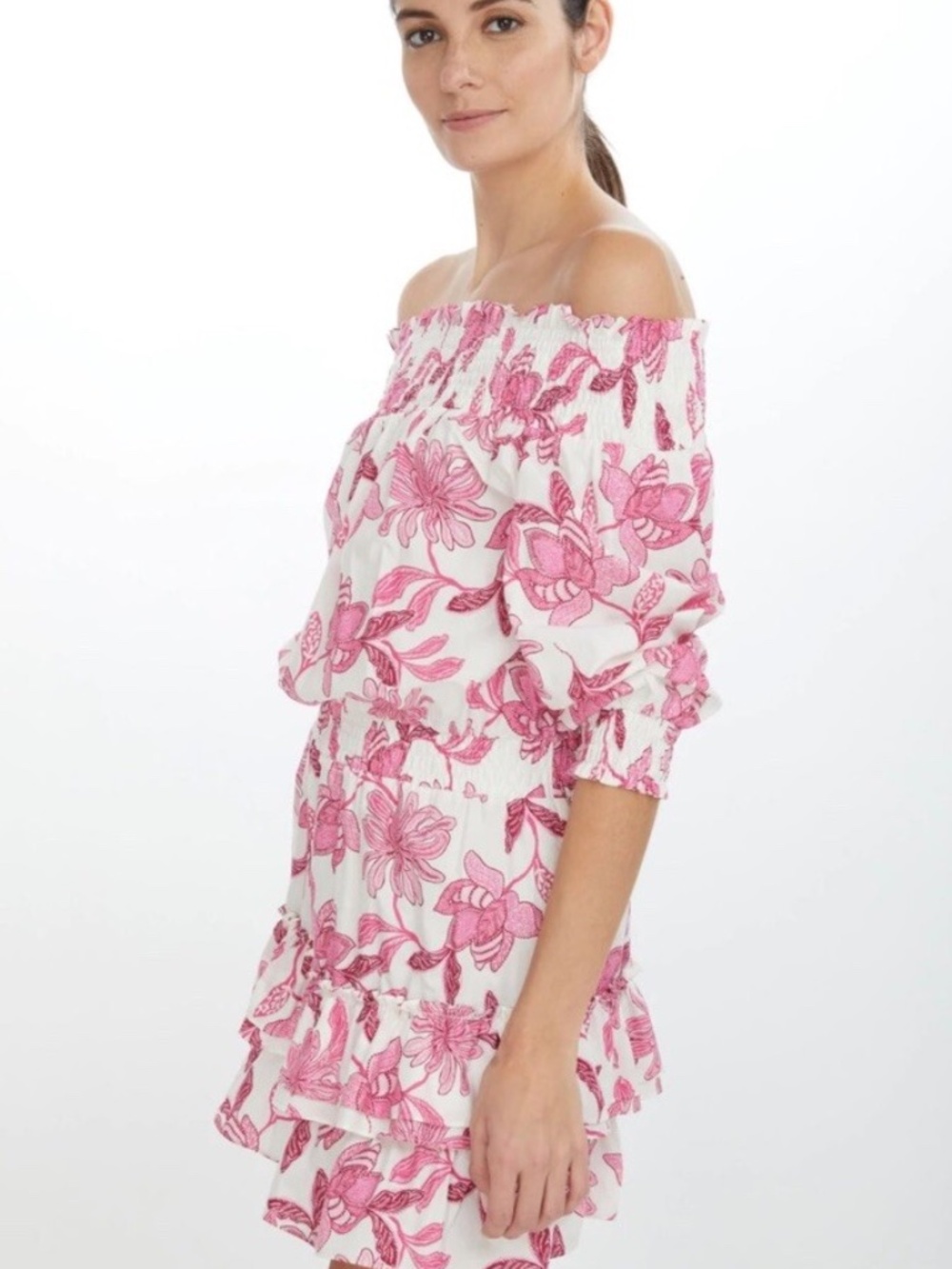 Generation Love Pink Floral Off-Shoulder Tiered Mini Dress
